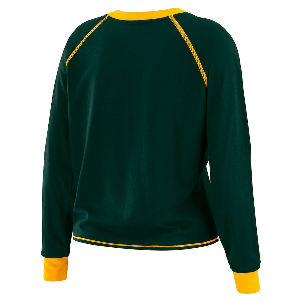 Green Bay Packers WEAR by Erin Andrews Women's Tie-Front Long Sleeve Top - Green/Gold cheap