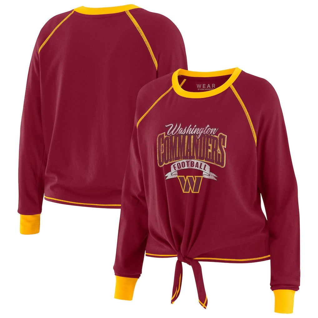 Washington Commanders WEAR by Erin Andrews Women's Tie-Front Long Sleeve Top - Burgundy/Gold sale