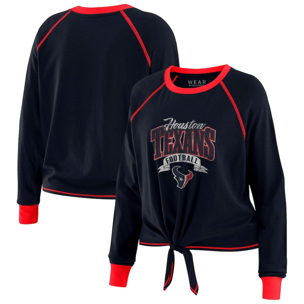 Houston Texans WEAR by Erin Andrews Women's Tie-Front Long Sleeve Top - Navy/Red online
