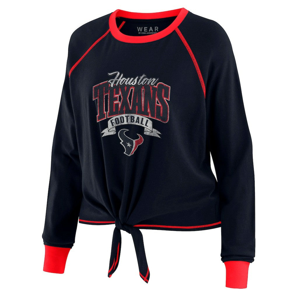 Houston Texans WEAR by Erin Andrews Women's Tie-Front Long Sleeve Top - Navy/Red online