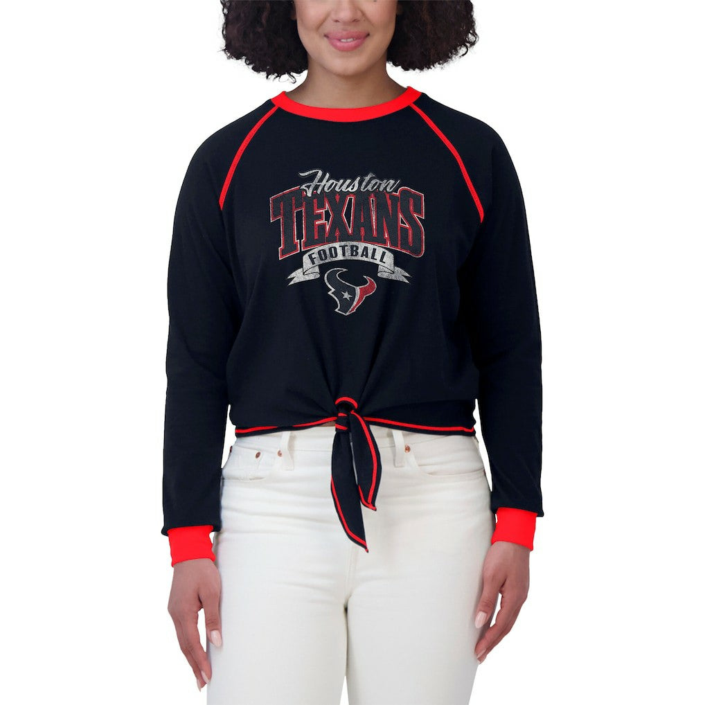 Houston Texans WEAR by Erin Andrews Women's Tie-Front Long Sleeve Top - Navy/Red online
