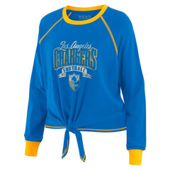 Los Angeles Chargers WEAR by Erin Andrews Women's Tie-Front Long Sleeve Top - Powder Blue/Yellow outlet