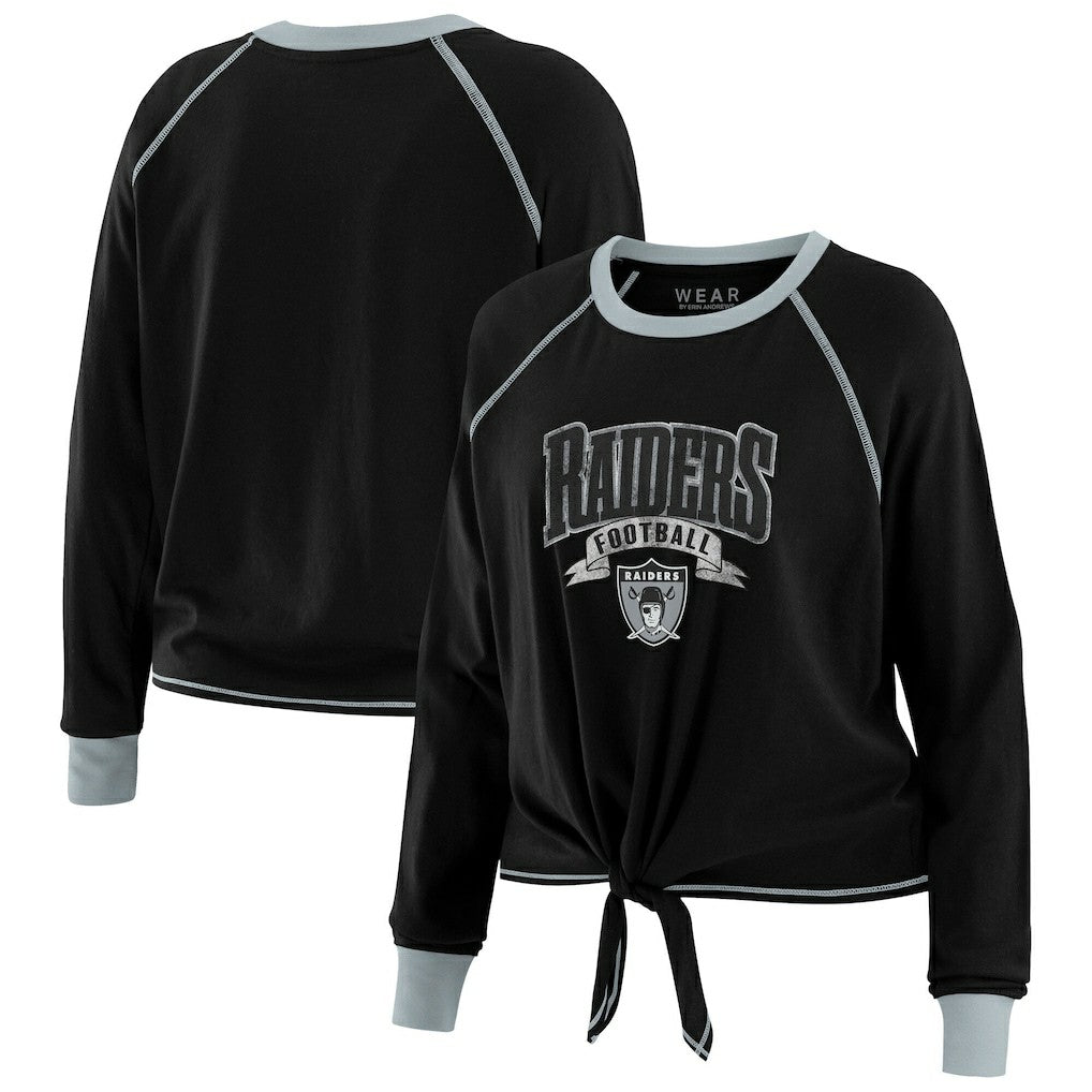 Las Vegas Raiders WEAR by Erin Andrews Women's Tie-Front Long Sleeve Top - Black/Gray cheap