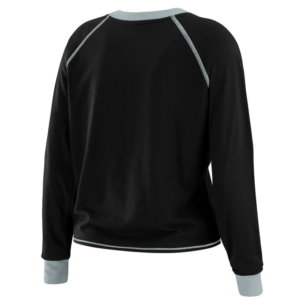 Las Vegas Raiders WEAR by Erin Andrews Women's Tie-Front Long Sleeve Top - Black/Gray cheap