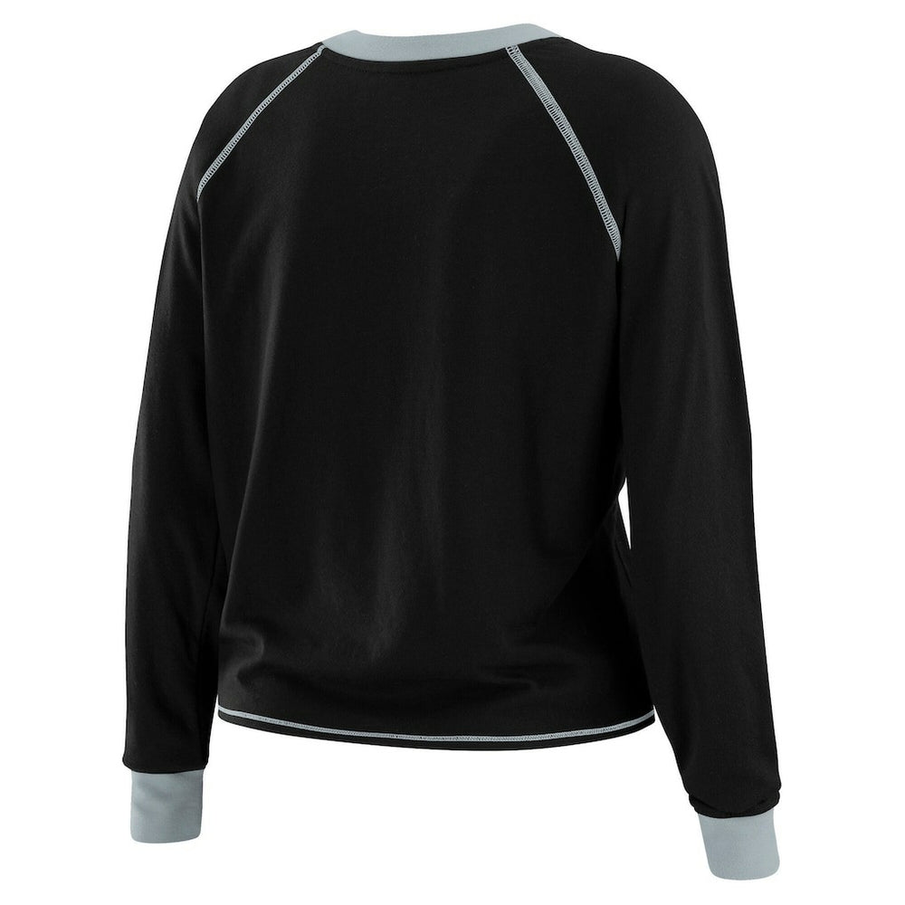 Las Vegas Raiders WEAR by Erin Andrews Women's Tie-Front Long Sleeve Top - Black/Gray cheap