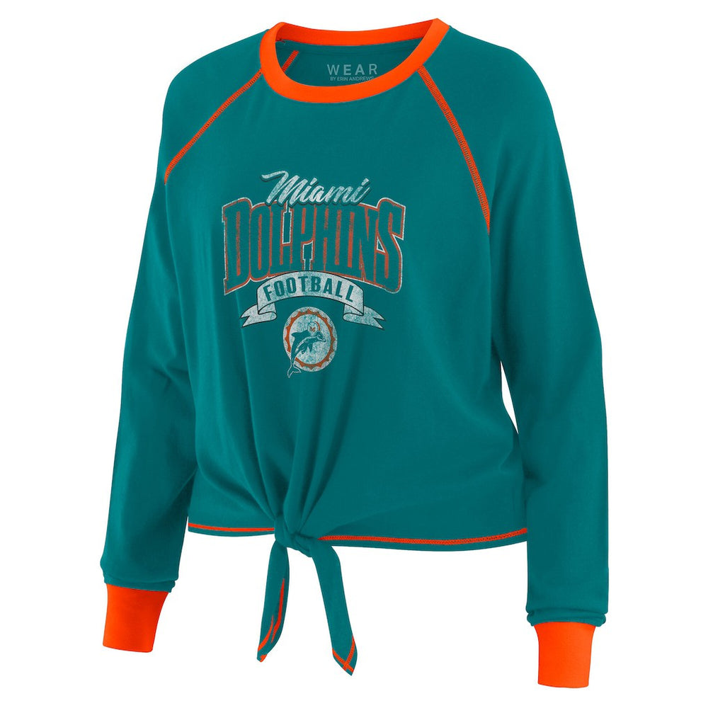 Miami Dolphins WEAR by Erin Andrews Women's Tie-Front Long Sleeve Top - Aqua/Orange sale