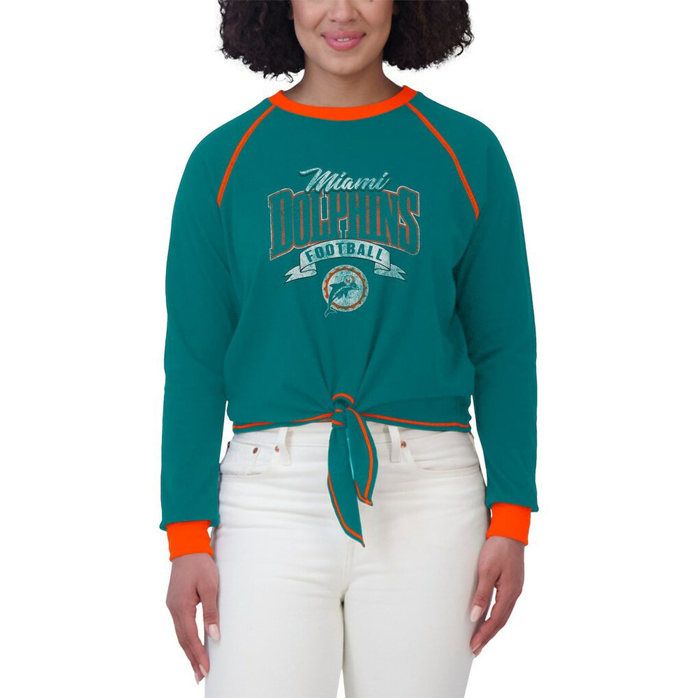 Miami Dolphins WEAR by Erin Andrews Women's Tie-Front Long Sleeve Top - Aqua/Orange sale
