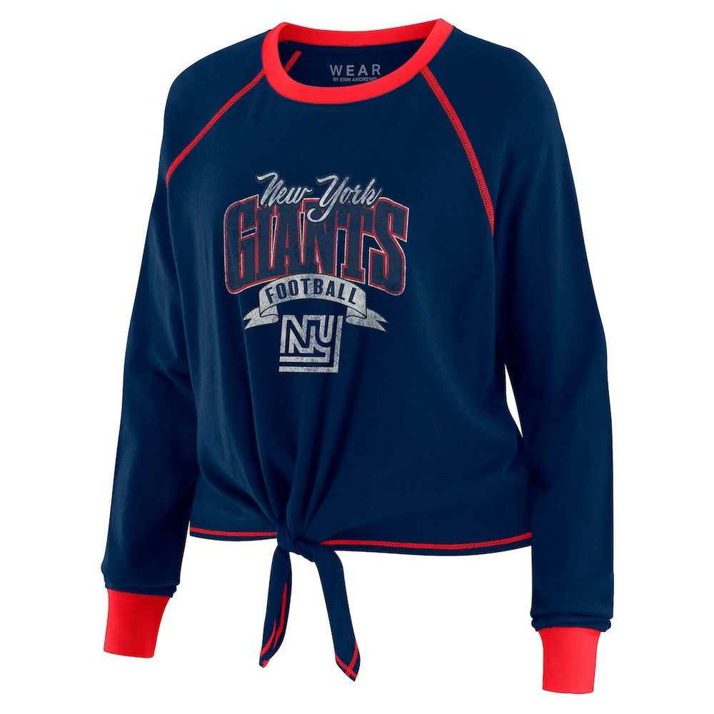 New York Giants WEAR by Erin Andrews Women's Tie-Front Long Sleeve Top - Navy/Red cheap