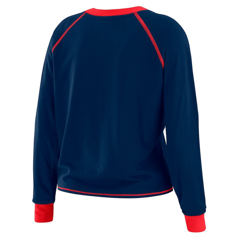 New York Giants WEAR by Erin Andrews Women's Tie-Front Long Sleeve Top - Navy/Red cheap