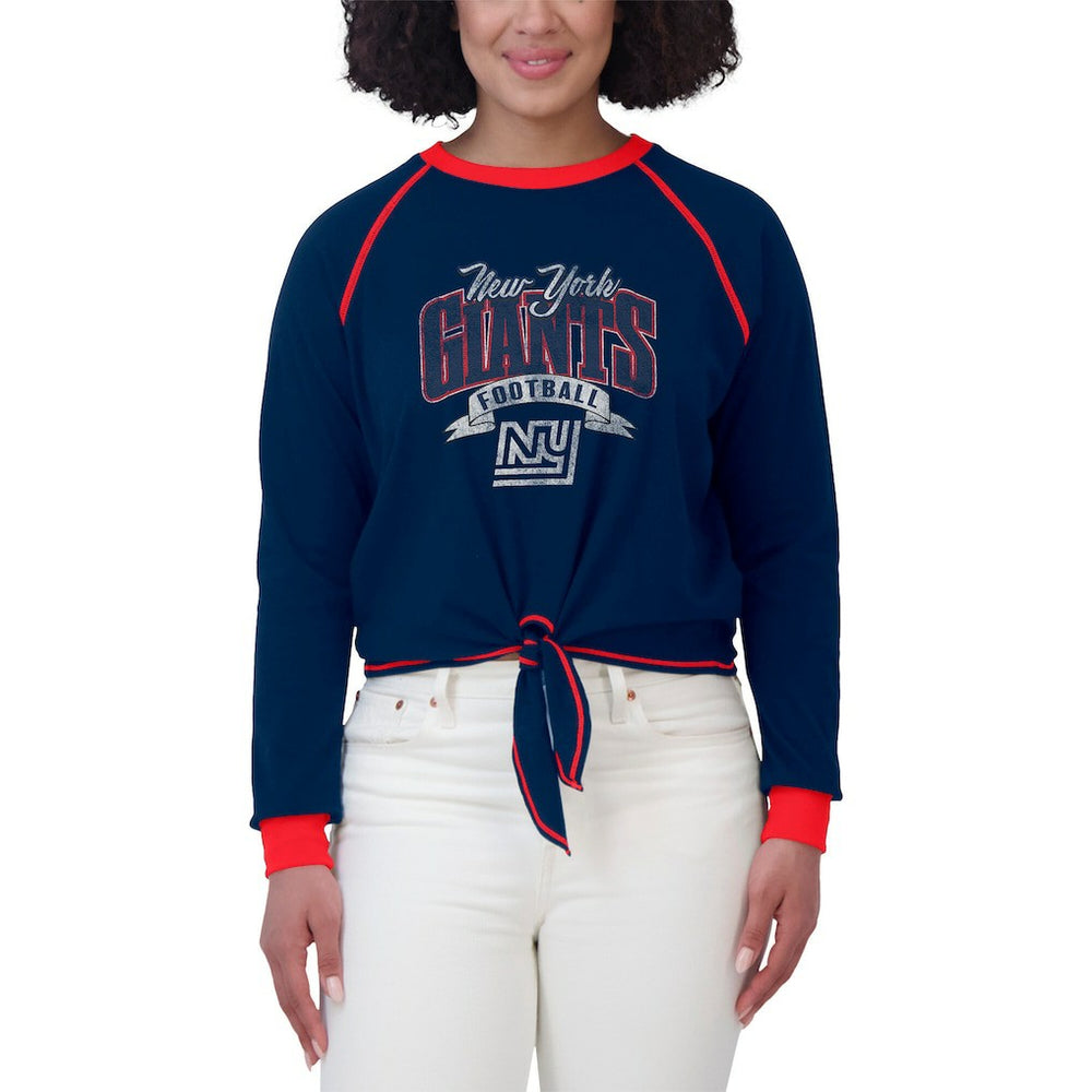 New York Giants WEAR by Erin Andrews Women's Tie-Front Long Sleeve Top - Navy/Red cheap