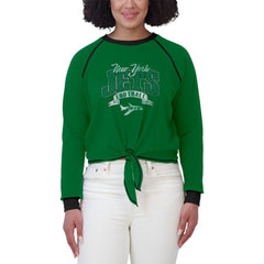 New York Jets WEAR by Erin Andrews Women's Tie-Front Long Sleeve Top - Green/Black outlet