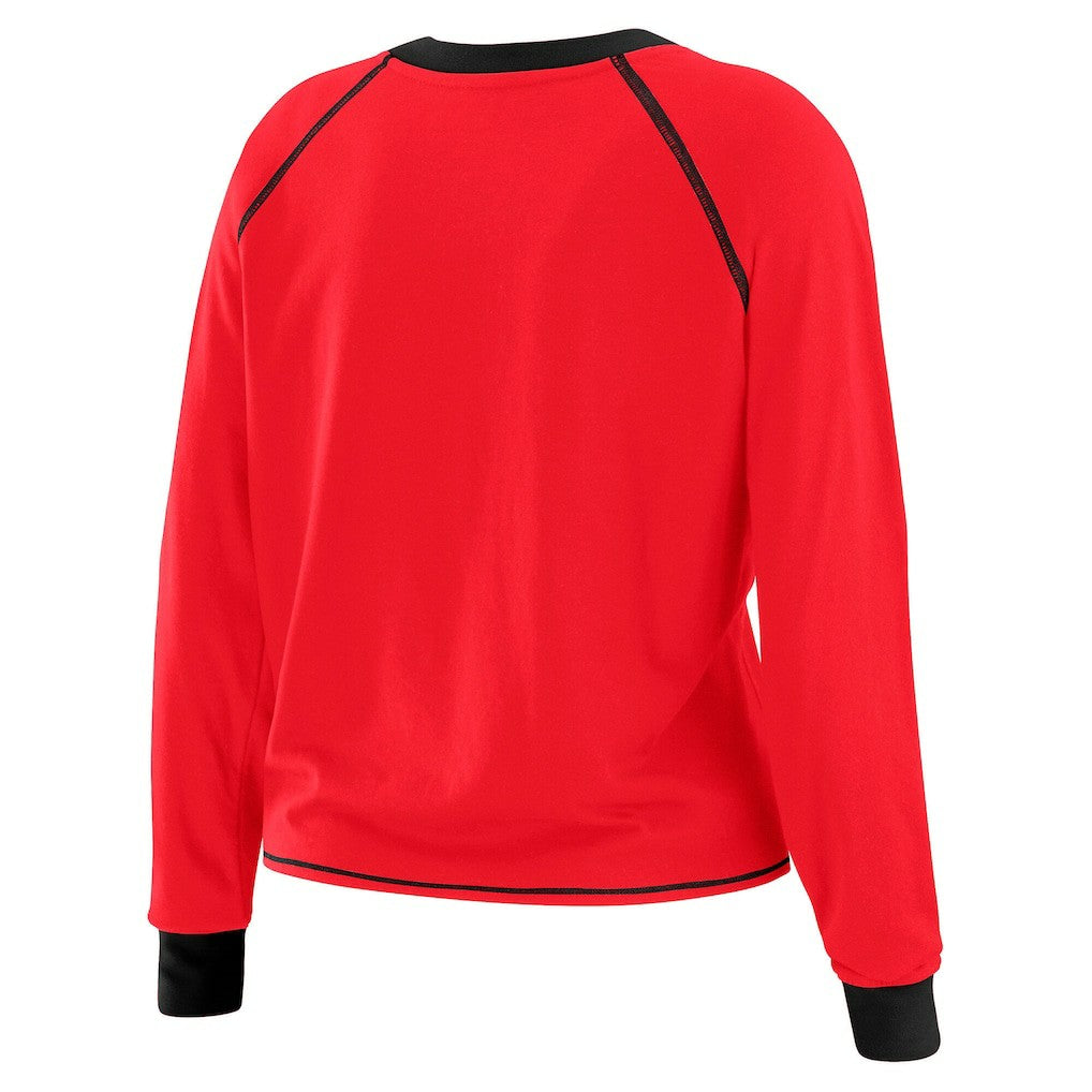 San Francisco 49ers WEAR by Erin Andrews Women's Tie-Front Long Sleeve Top - Scarlet/Black on sale