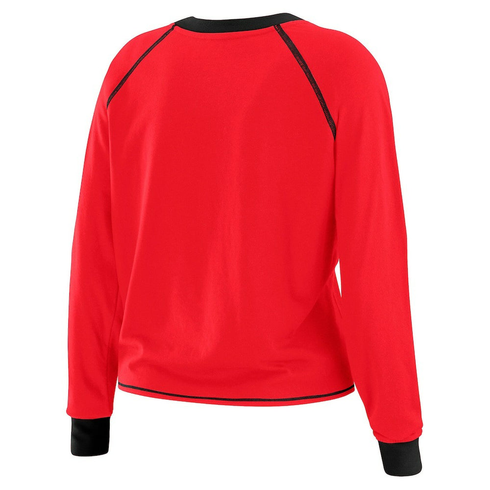 San Francisco 49ers WEAR by Erin Andrews Women's Tie-Front Long Sleeve Top - Scarlet/Black on sale