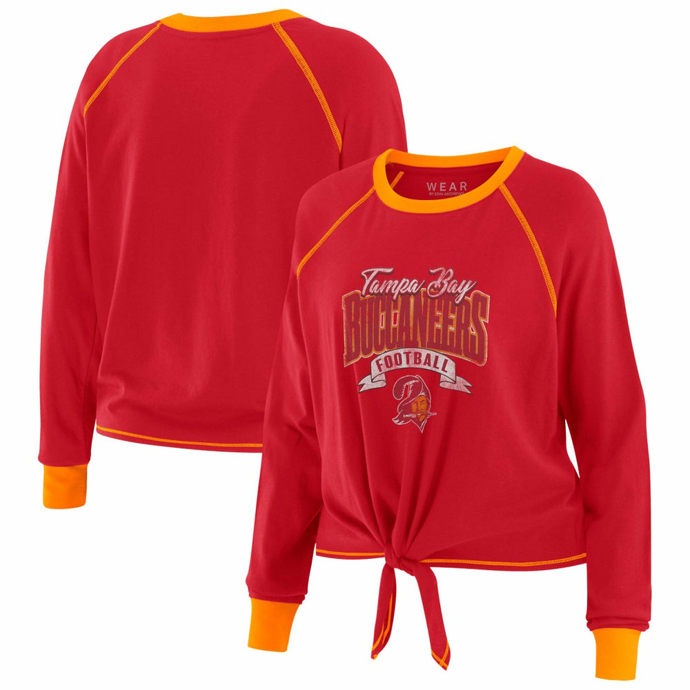 Tampa Bay Buccaneers WEAR by Erin Andrews Women's Tie-Front Long Sleeve Top - Red/Orange for sale