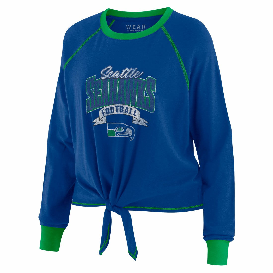 Seattle Seahawks WEAR by Erin Andrews Women's Tie-Front Long Sleeve Top - Royal/Green cheap