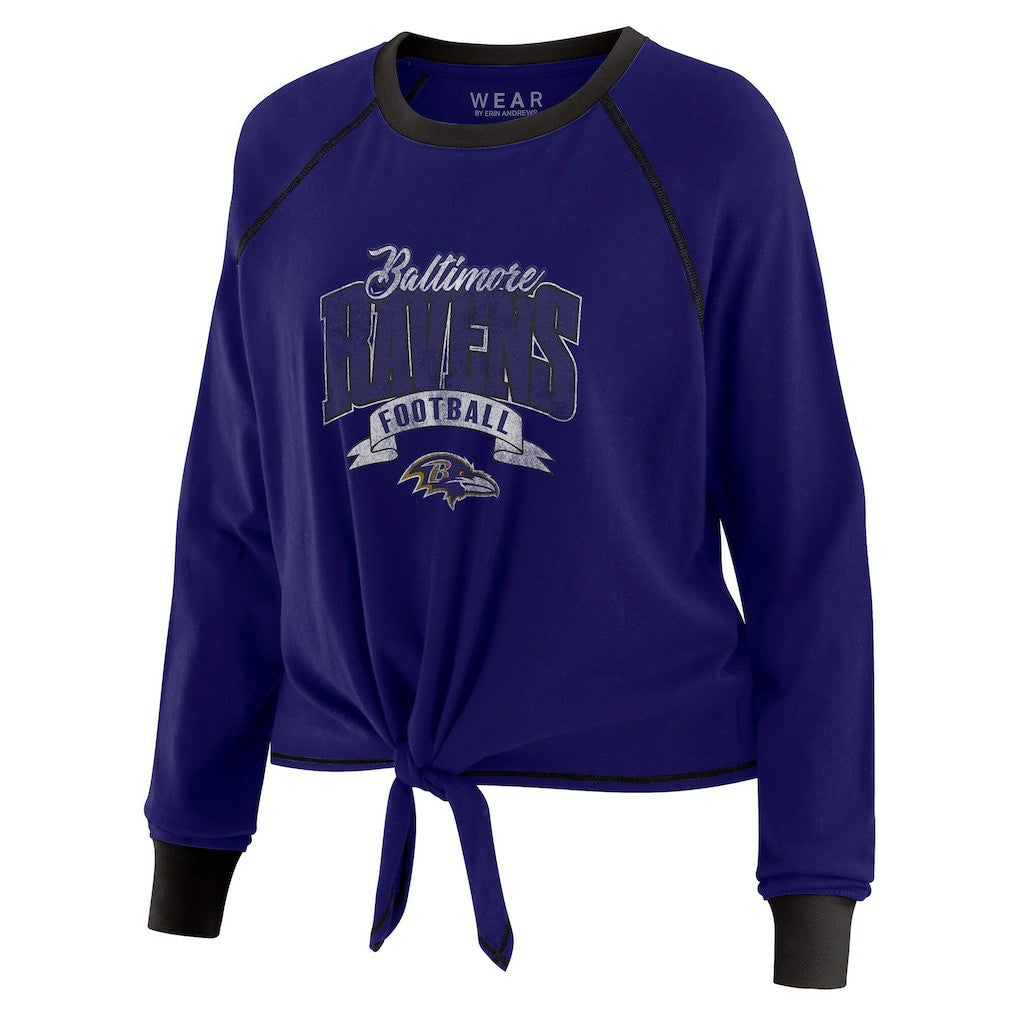 Baltimore Ravens WEAR by Erin Andrews Women's Tie-Front Long Sleeve Top - Purple/Black cheap