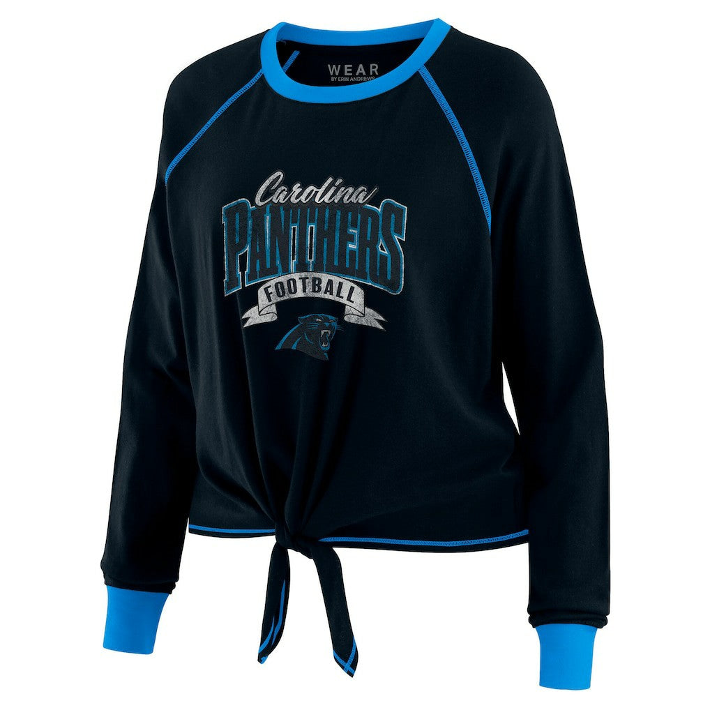 Carolina Panthers WEAR by Erin Andrews Women's Tie-Front Long Sleeve Top - Black/Blue outlet