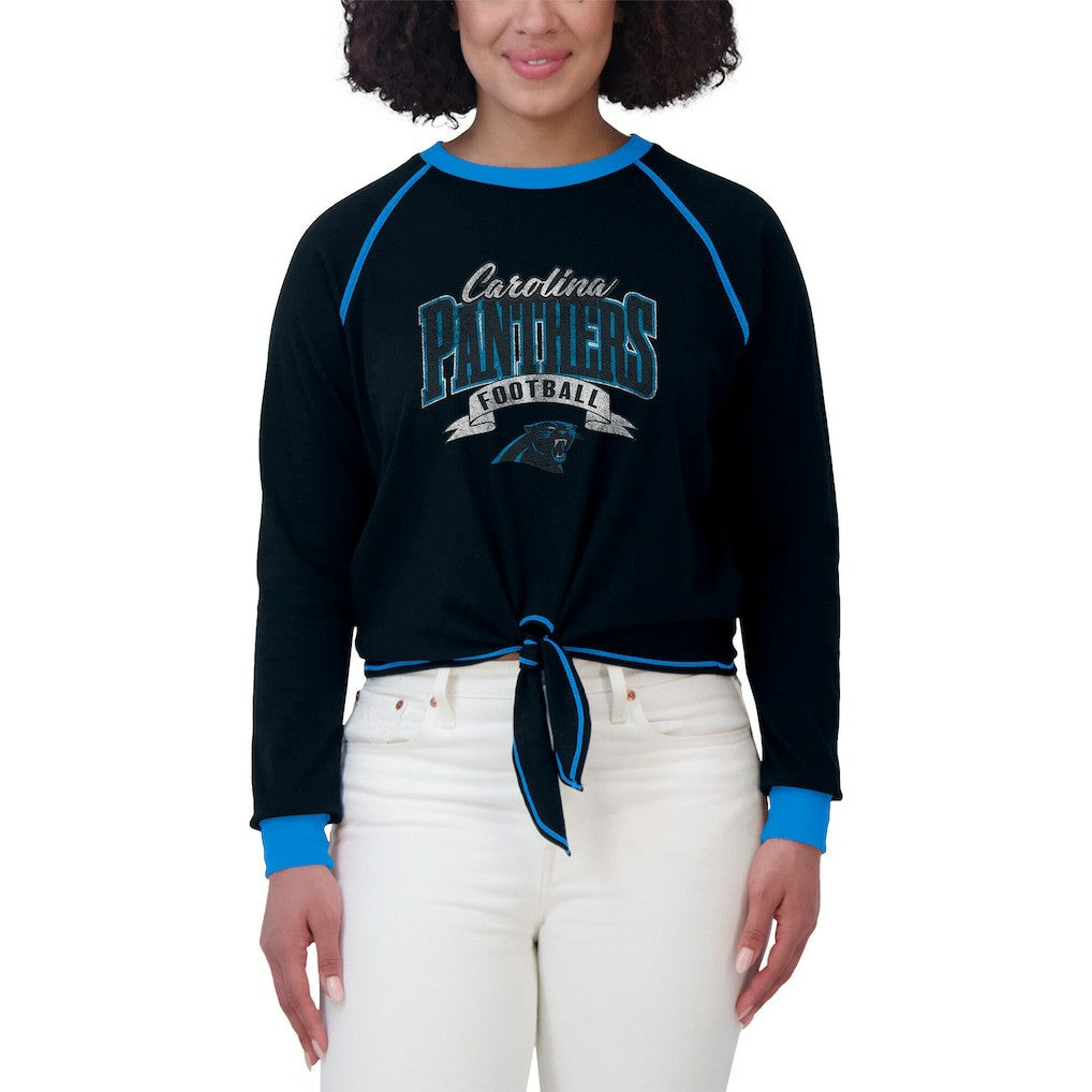 Carolina Panthers WEAR by Erin Andrews Women's Tie-Front Long Sleeve Top - Black/Blue outlet