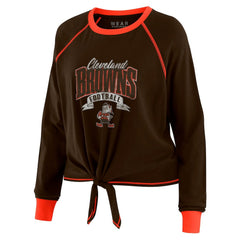 Cleveland Browns WEAR by Erin Andrews Women's Tie-Front Long Sleeve Top - Brown/Orange cheap
