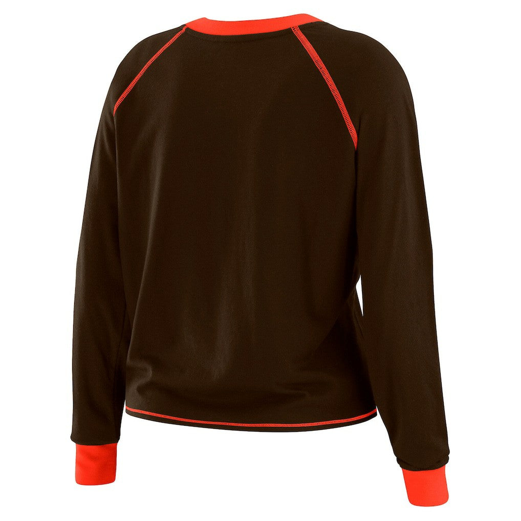 Cleveland Browns WEAR by Erin Andrews Women's Tie-Front Long Sleeve Top - Brown/Orange cheap