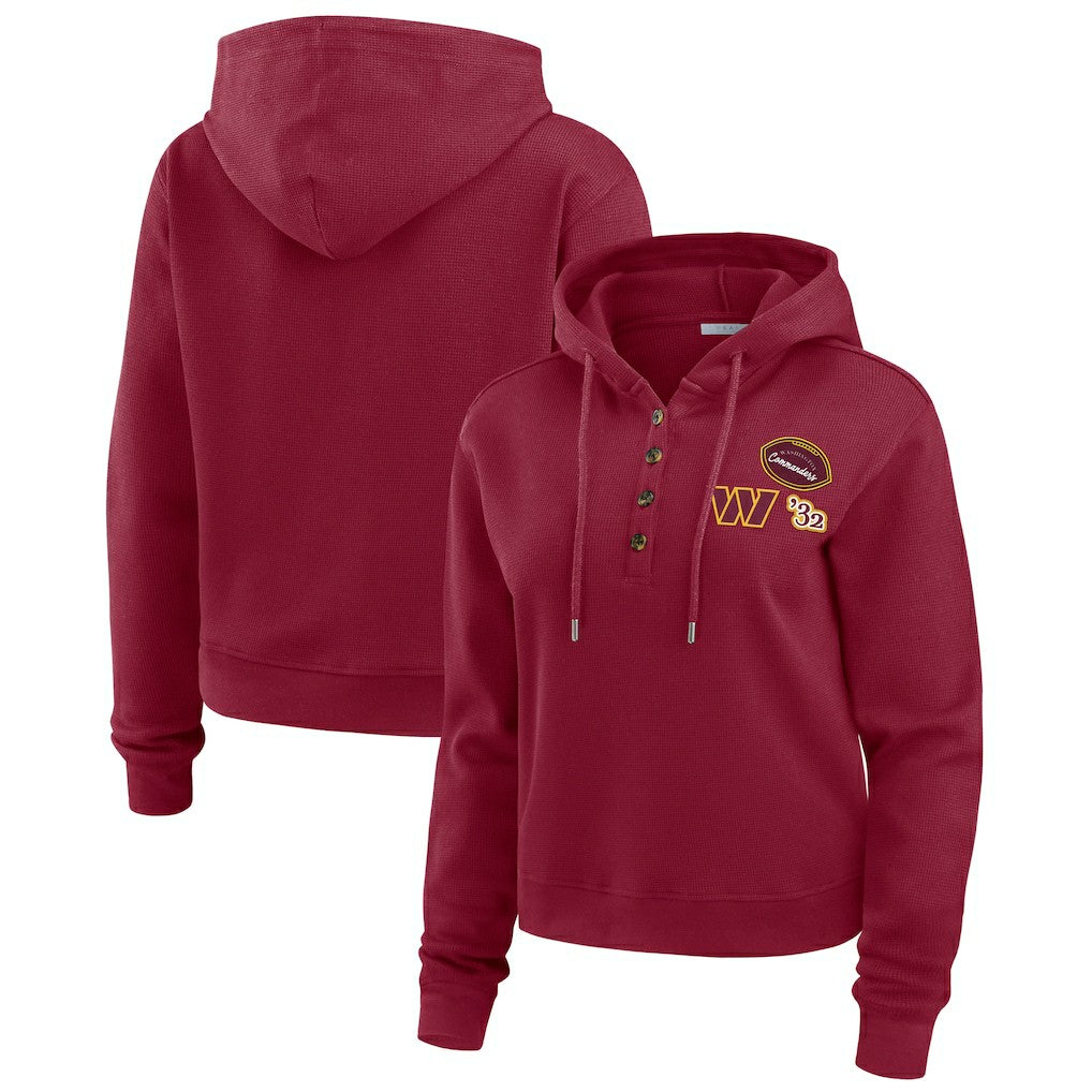 Washington Commanders WEAR by Erin Andrews Women's Waffle Hoodie Pullover Top - Burgundy cheap