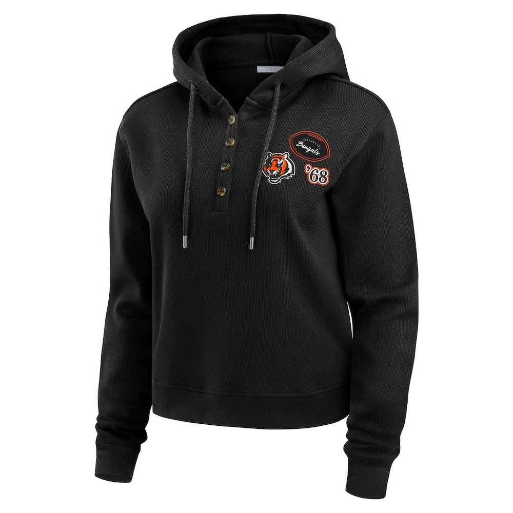 Cincinnati Bengals WEAR by Erin Andrews Women's Waffle Hoodie Pullover Top - Black outlet