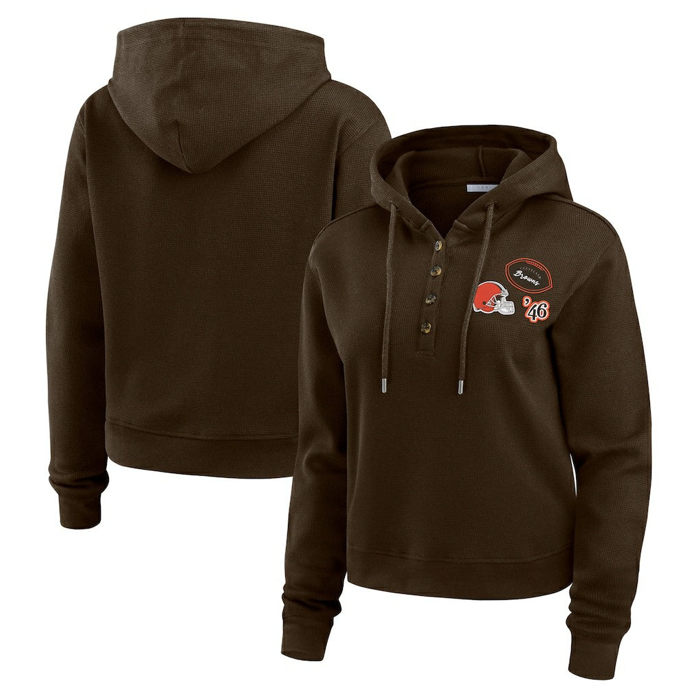 Cleveland Browns WEAR by Erin Andrews Women's Waffle Hoodie Pullover Top - Brown cheap