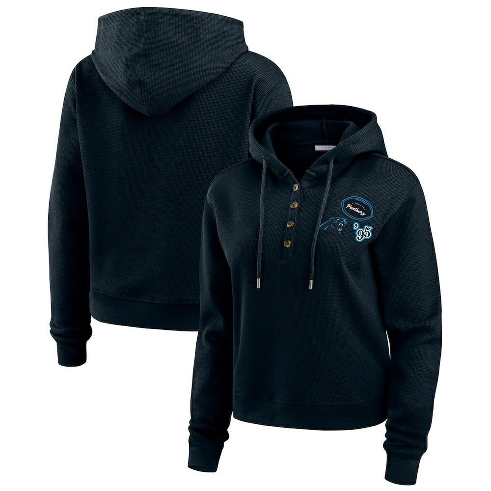 Carolina Panthers WEAR by Erin Andrews Women's Waffle Hoodie Pullover Top - Navy outlet