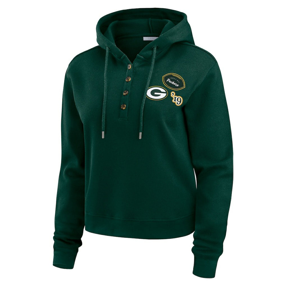 Green Bay Packers WEAR by Erin Andrews Women's Waffle Hoodie Pullover Top - Green on sale