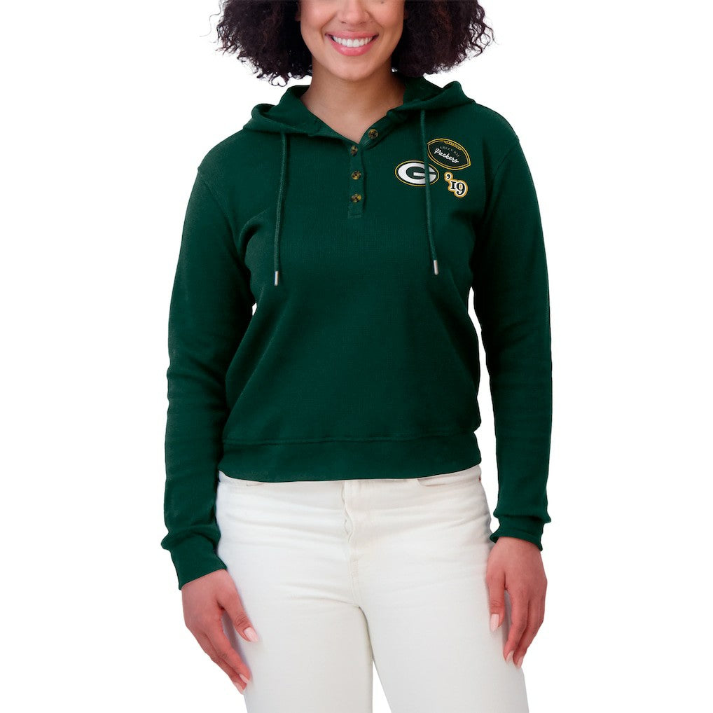 Green Bay Packers WEAR by Erin Andrews Women's Waffle Hoodie Pullover Top - Green on sale