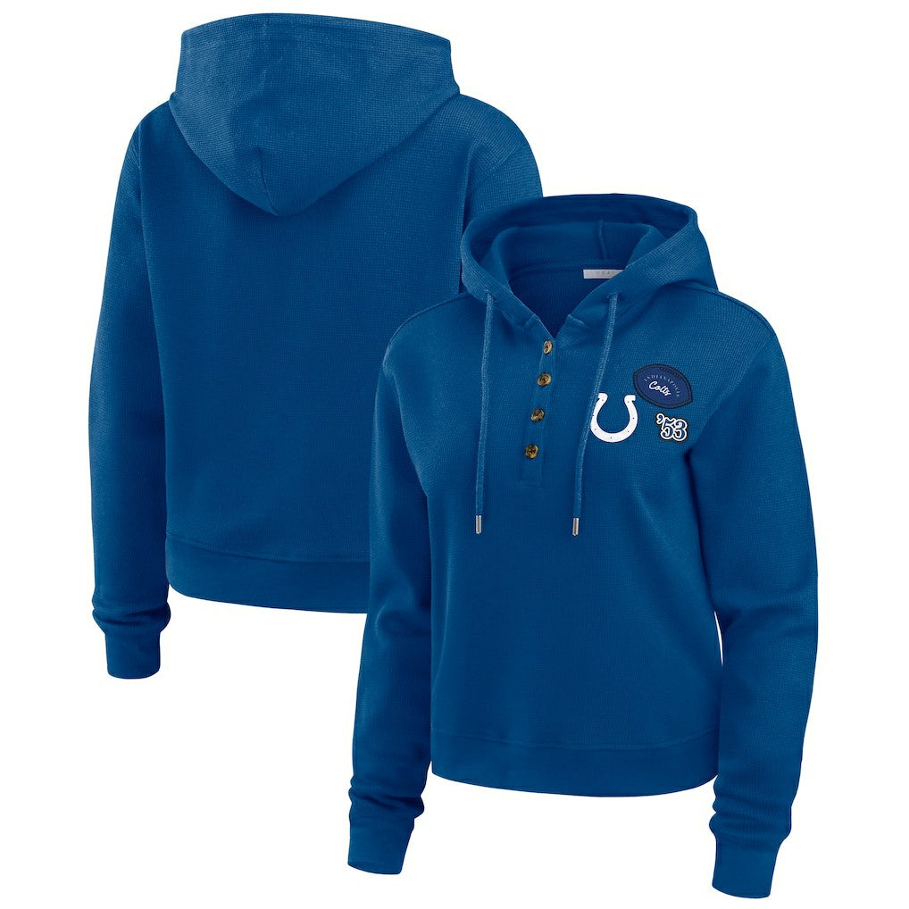 Indianapolis Colts WEAR by Erin Andrews Women's Waffle Hoodie Pullover Top - Blue cheap