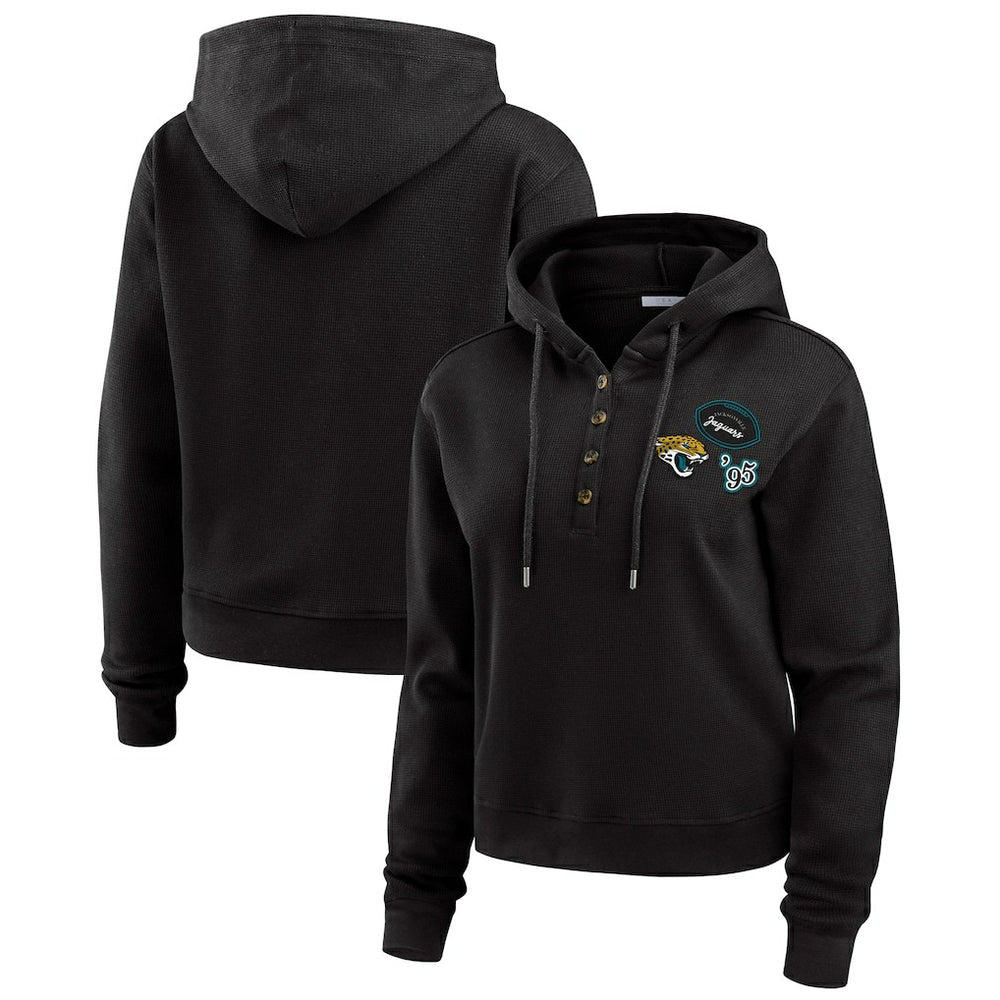 Jacksonville Jaguars WEAR by Erin Andrews Women's Waffle Hoodie Pullover Top - Black discount