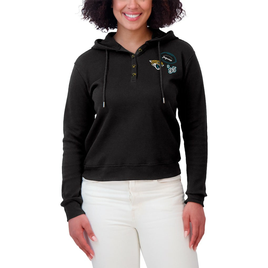 Jacksonville Jaguars WEAR by Erin Andrews Women's Waffle Hoodie Pullover Top - Black discount