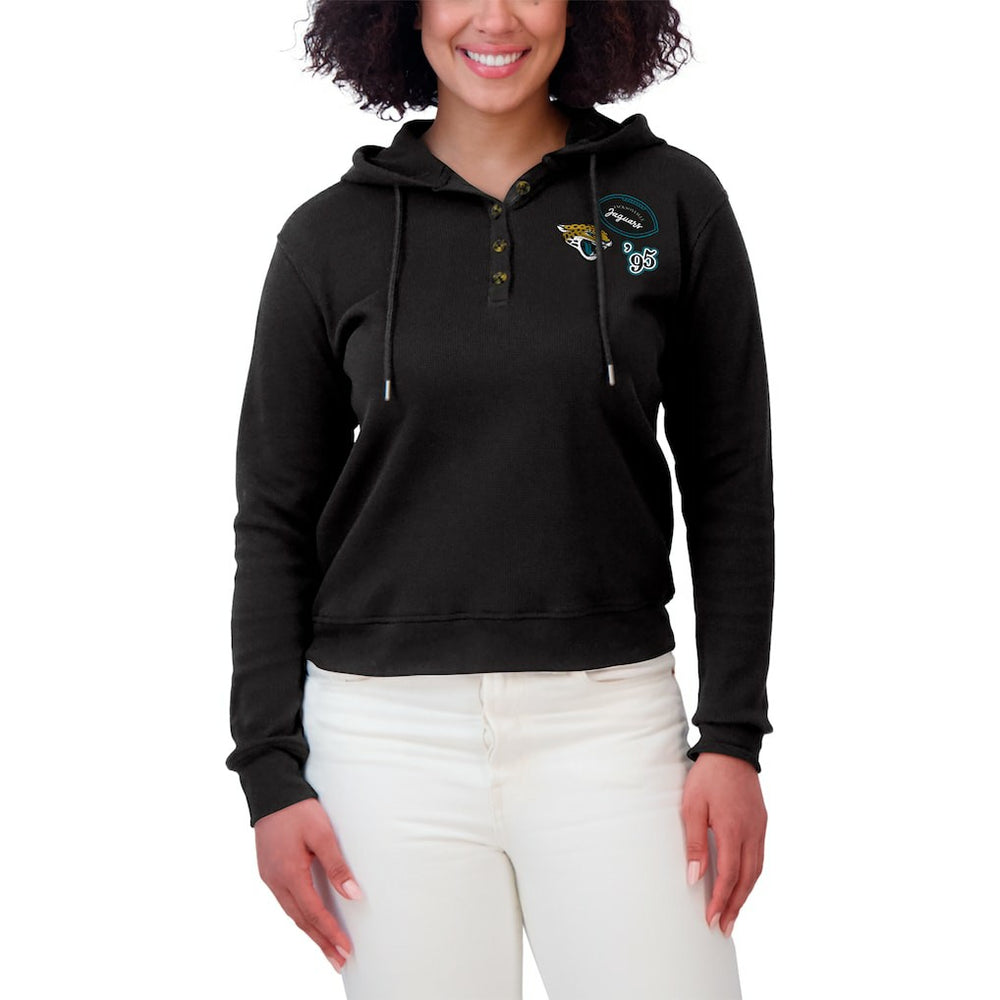 Jacksonville Jaguars WEAR by Erin Andrews Women's Waffle Hoodie Pullover Top - Black discount