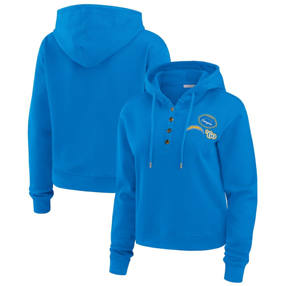 Los Angeles Chargers WEAR by Erin Andrews Women's Waffle Hoodie Pullover Top - Powder Blue on sale