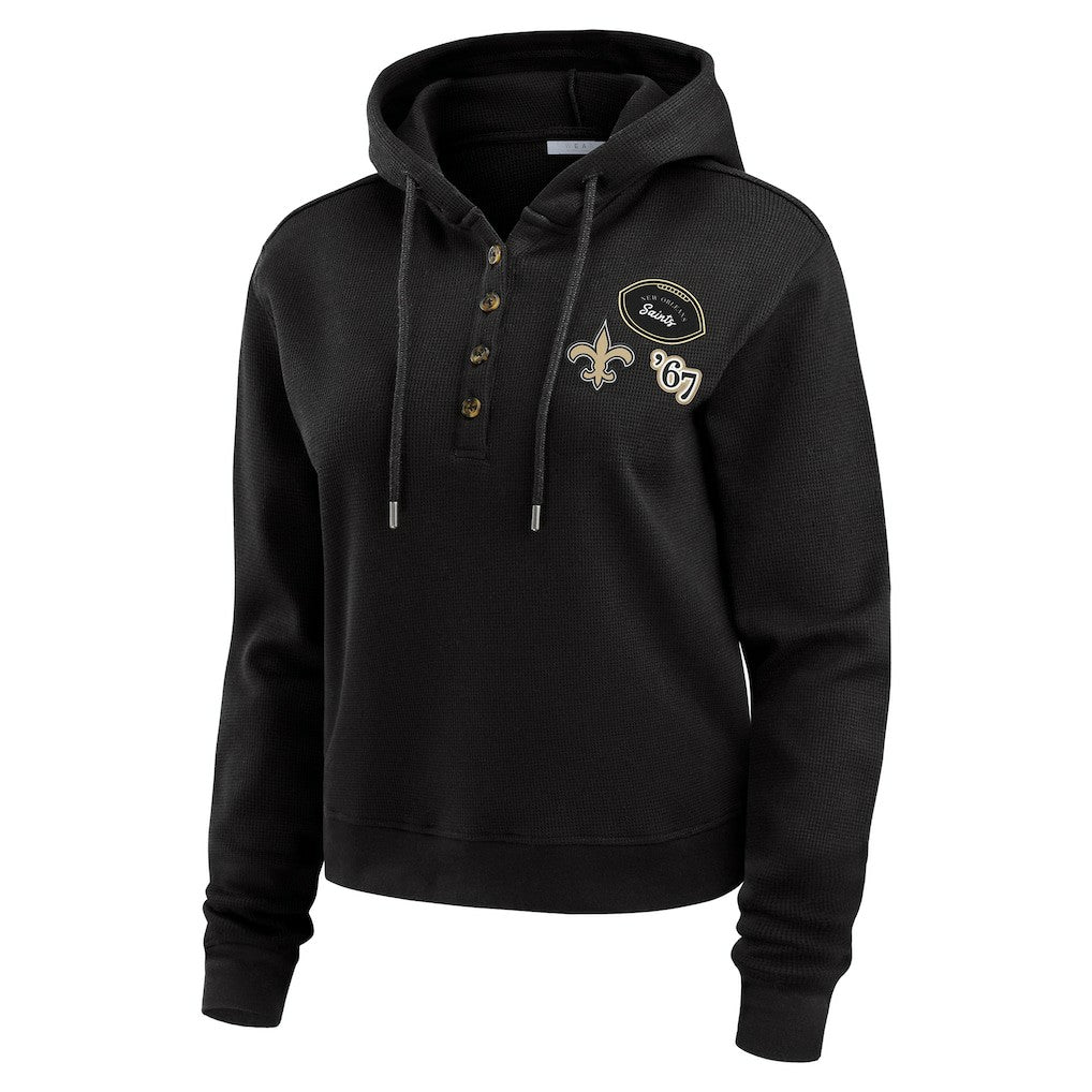 New Orleans Saints WEAR by Erin Andrews Women's Waffle Hoodie Pullover Top - Black for sale