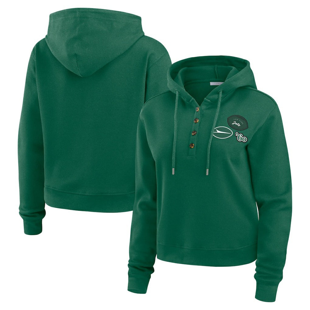 New York Jets WEAR by Erin Andrews Women's Waffle Hoodie Pullover Top - Green outlet
