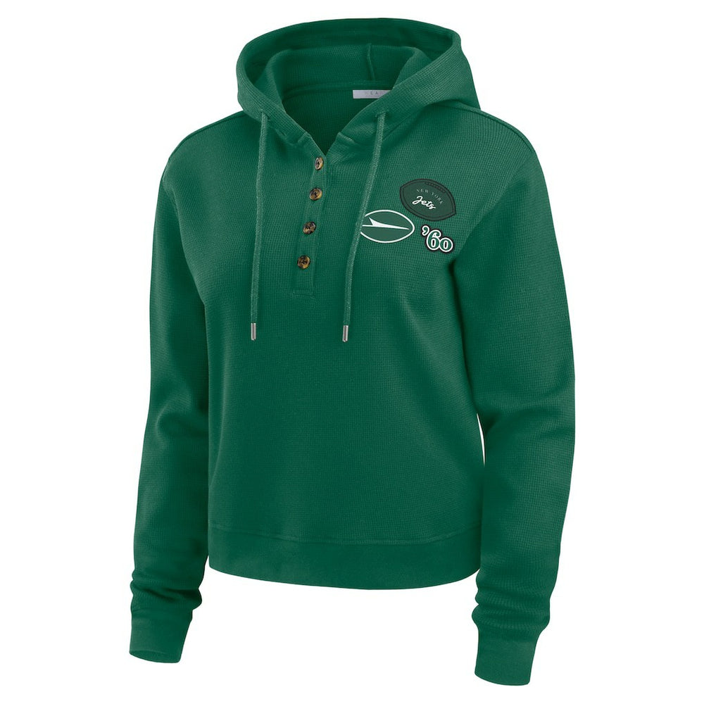 New York Jets WEAR by Erin Andrews Women's Waffle Hoodie Pullover Top - Green outlet