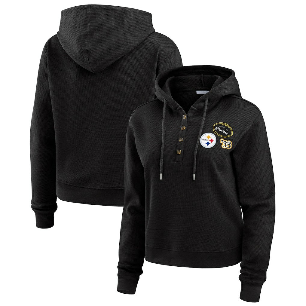Pittsburgh Steelers WEAR by Erin Andrews Women's Waffle Hoodie Pullover Top - Black outlet