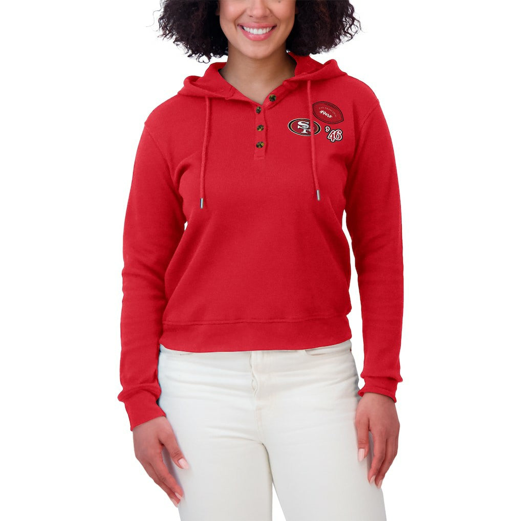 San Francisco 49ers WEAR by Erin Andrews Women's Waffle Hoodie Pullover Top - Scarlet sale