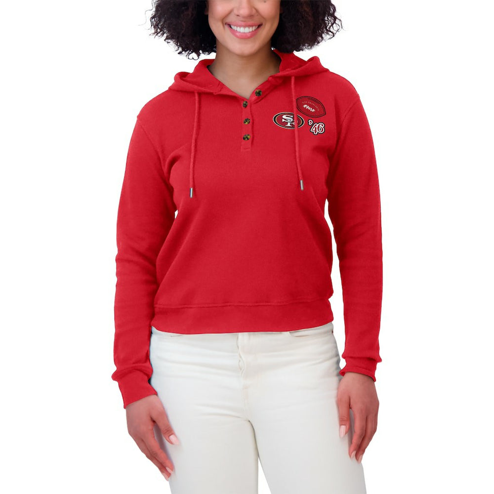 San Francisco 49ers WEAR by Erin Andrews Women's Waffle Hoodie Pullover Top - Scarlet sale