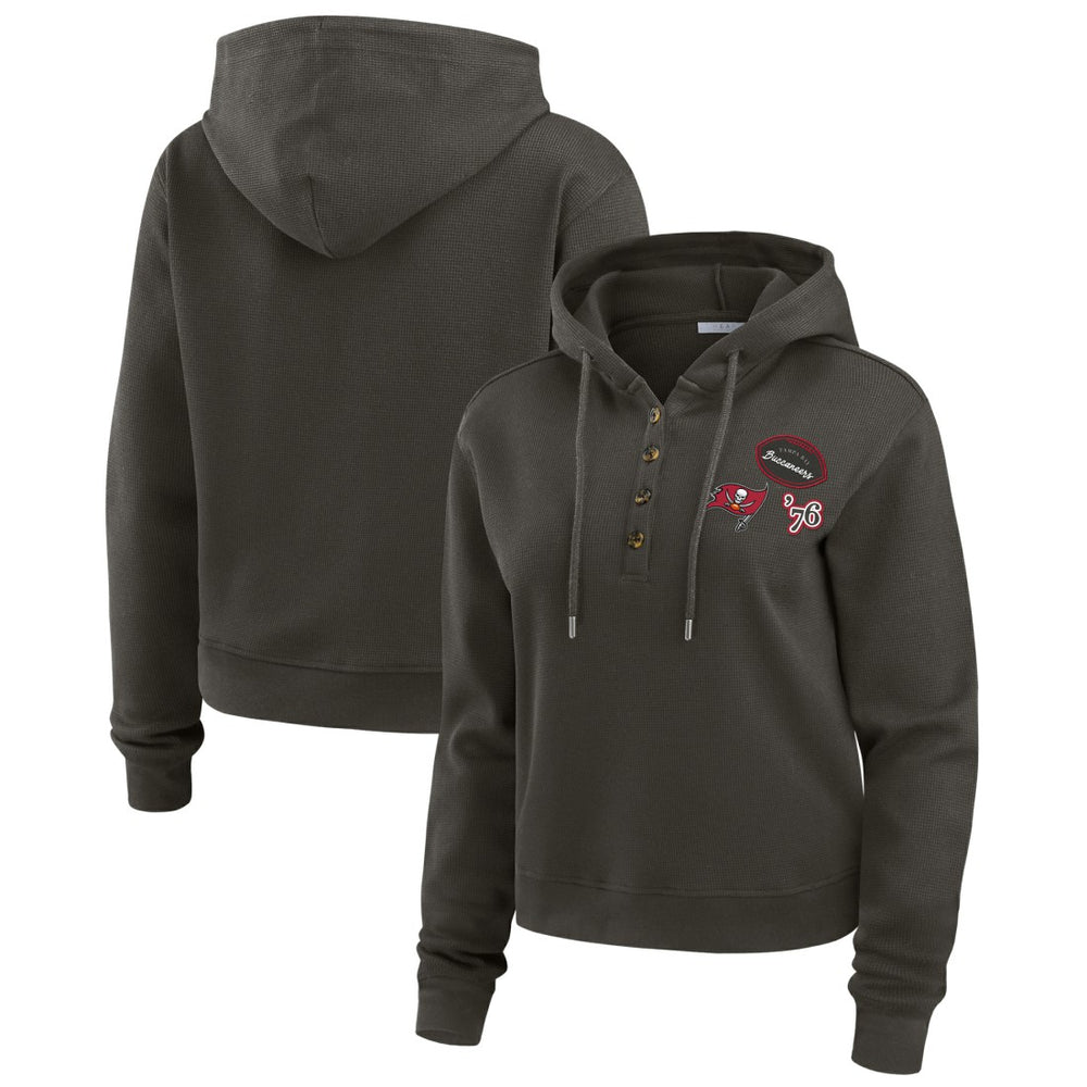 Tampa Bay Buccaneers WEAR by Erin Andrews Women's Waffle Hoodie Pullover Top - Pewter outlet