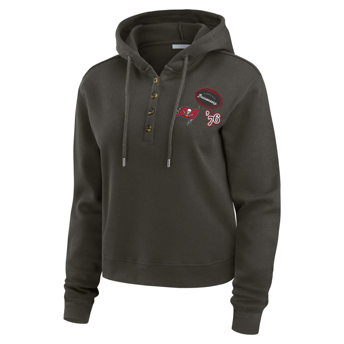 Tampa Bay Buccaneers WEAR by Erin Andrews Women's Waffle Hoodie Pullover Top - Pewter outlet