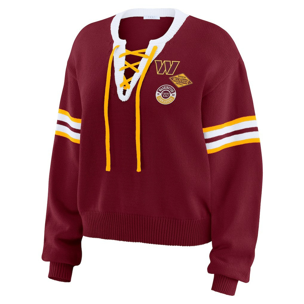Washington Commanders WEAR by Erin Andrews Women's Lace-Up Pullover Sweatshirt - Burgundy on sale