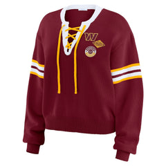 Washington Commanders WEAR by Erin Andrews Women's Lace-Up Pullover Sweatshirt - Burgundy on sale