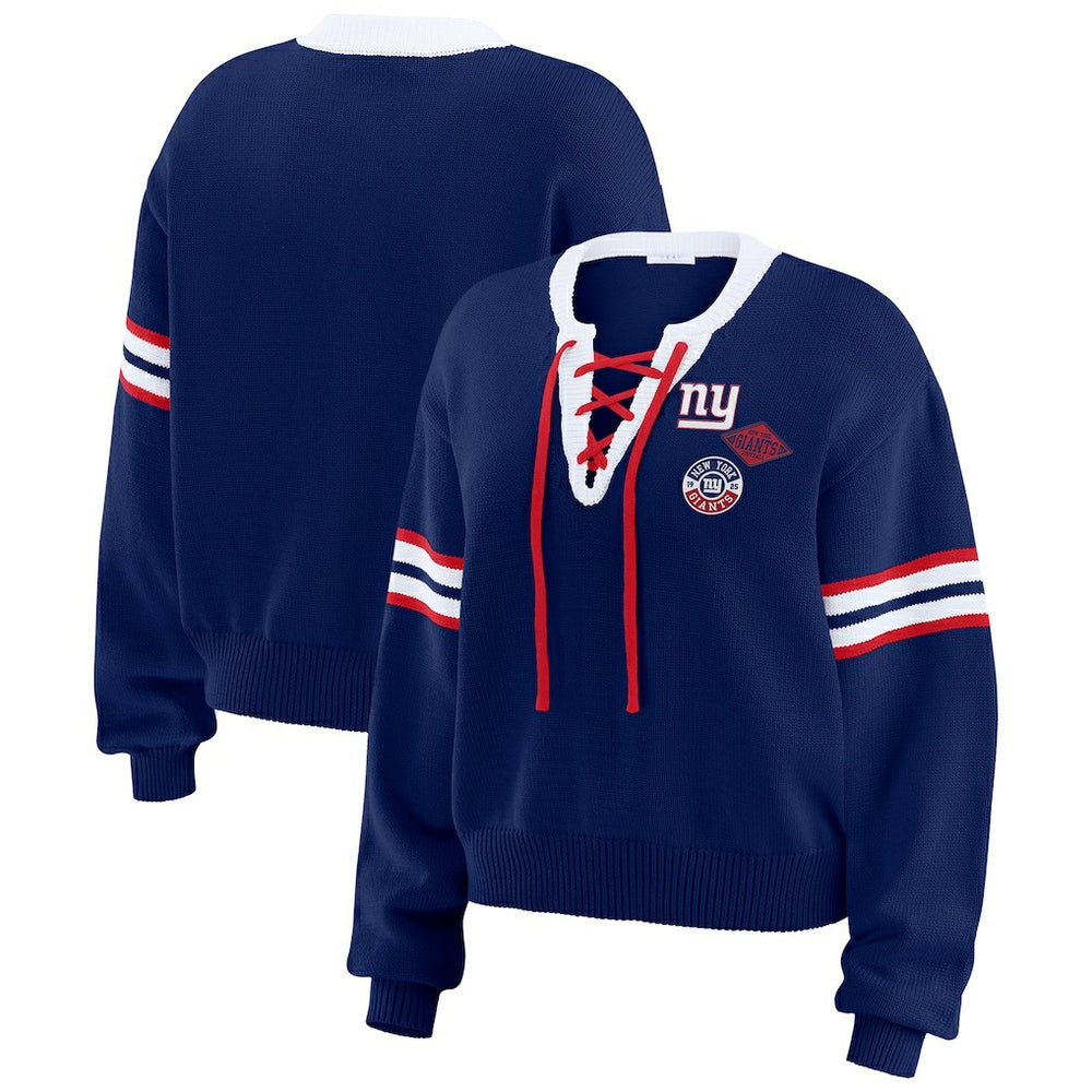 New York Giants WEAR by Erin Andrews Women's Lace-Up Pullover Sweatshirt - Royal sale