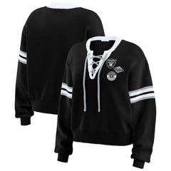 Las Vegas Raiders WEAR by Erin Andrews Women's Lace-Up Pullover Sweatshirt - Black online