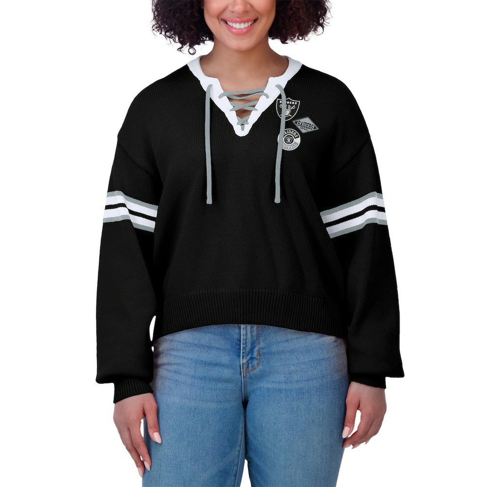 Las Vegas Raiders WEAR by Erin Andrews Women's Lace-Up Pullover Sweatshirt - Black online