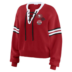 San Francisco 49ers WEAR by Erin Andrews Women's Lace-Up Pullover Sweatshirt - Scarlet on sale