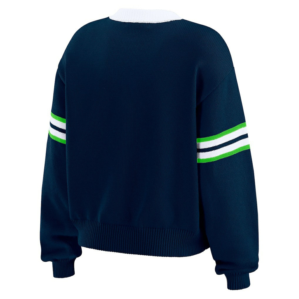 Seattle Seahawks WEAR by Erin Andrews Women's Lace-Up Pullover Sweatshirt - Navy online